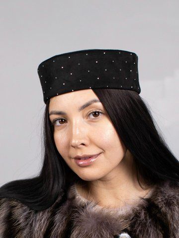 Капелюх таблетка замшева з камінцями D.Hats чорного кольору 2863054413 фото