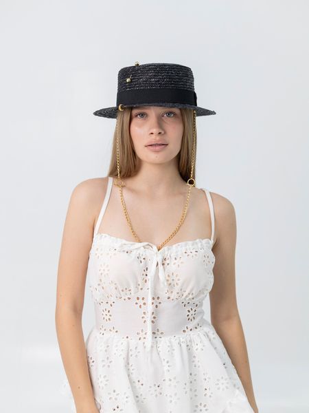 Канотье соломенная с полями 5 см з ланцюгом D.Hats чёрного цвета 3118255756 фото