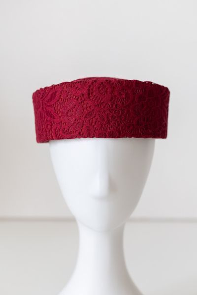 Капелюх таблетка з мереживом D.Hats Бордовий 3093121477 фото