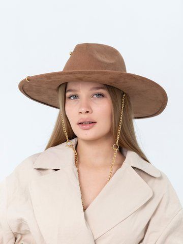 Капелюх федора з полями 9 см D.Hats з аксесуарами колір коричневий c_2760105747 фото