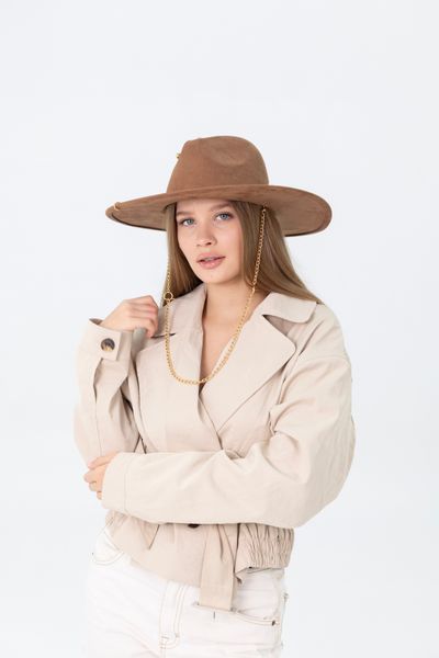 Капелюх федора з полями 9 см D.Hats з аксесуарами колір коричневий c_2760105747 фото