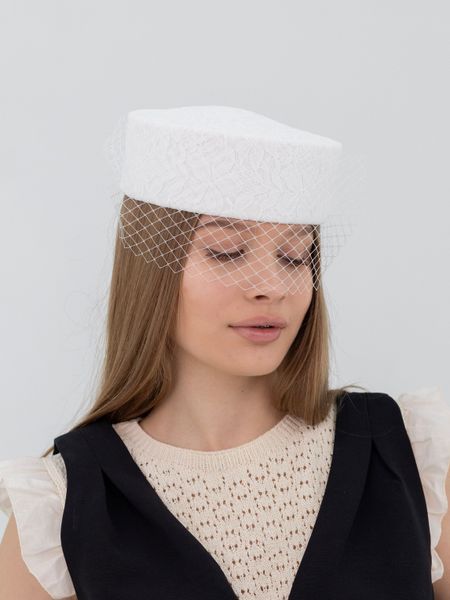 Капелюх таблетка з мереживом з вуалью D.Hats Білий 3015609006 фото
