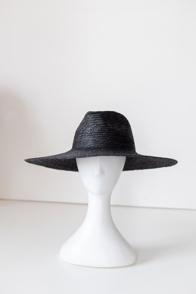 Шляпа соломенная Федора с широкими полями D.Hats черная 3093123445 фото
