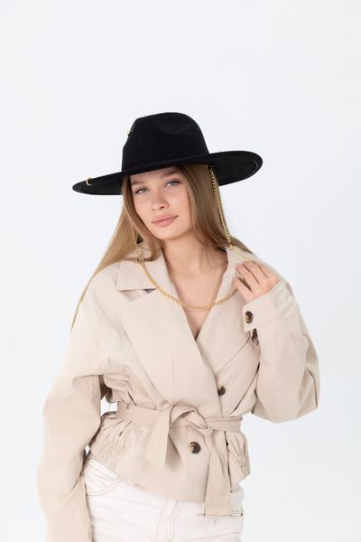Капелюх федора з полями 9 см D.Hats з аксесуарами колір чорний c_2760105747_1 фото