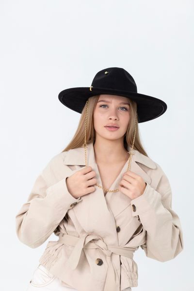 Капелюх федора з полями 9 см D.Hats з аксесуарами колір чорний c_2760105747_1 фото
