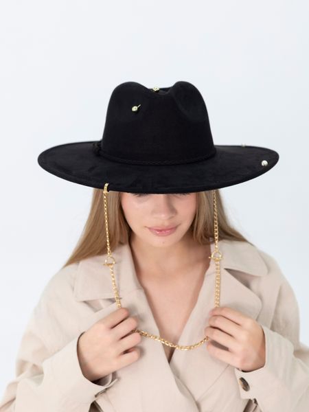 Капелюх федора з полями 9 см D.Hats з аксесуарами колір чорний c_2760105747_1 фото