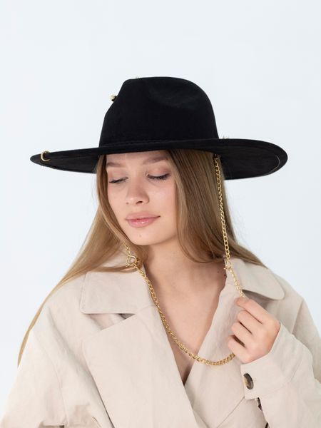 Капелюх федора з полями 9 см D.Hats з аксесуарами колір чорний c_2760105747_1 фото