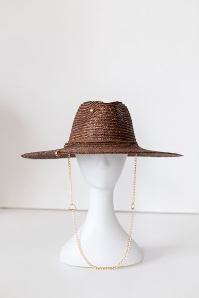 Капелюх солом'яний Федора з полями 11 см D.Hats коричневий з ланцюгом 3093128152 фото