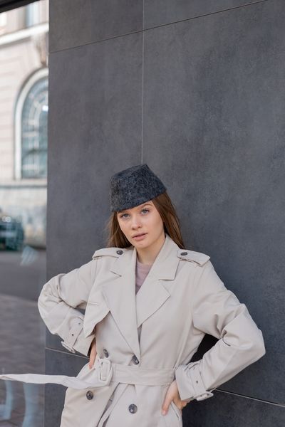 Пилотка из шерсти D.Hats серого цвета 2375104850 фото