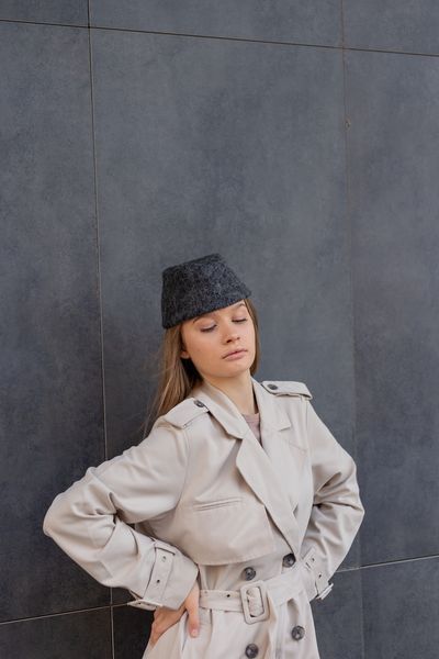 Пилотка из шерсти D.Hats серого цвета 2375104850 фото