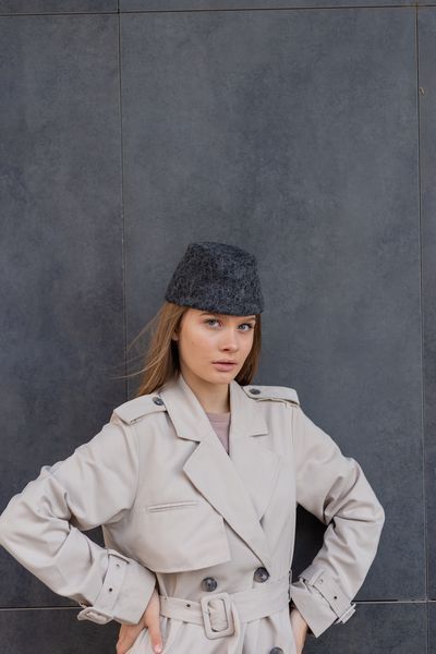 Пилотка из шерсти D.Hats серого цвета 2375104850 фото