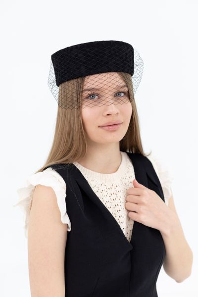 Шляпа таблетка с кружевом с вуалью D.Hats Черная 3015606361v фото