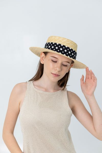 Солом'яний капелюх канотьє зі знімною стрічкою в горох D.Hats  c1006940657 фото