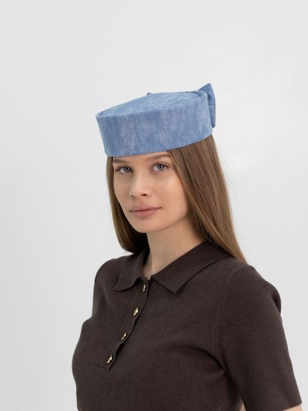 Шляпа таблетка с бантом коттоновая D.Hats цвет голубой 2977465486 фото