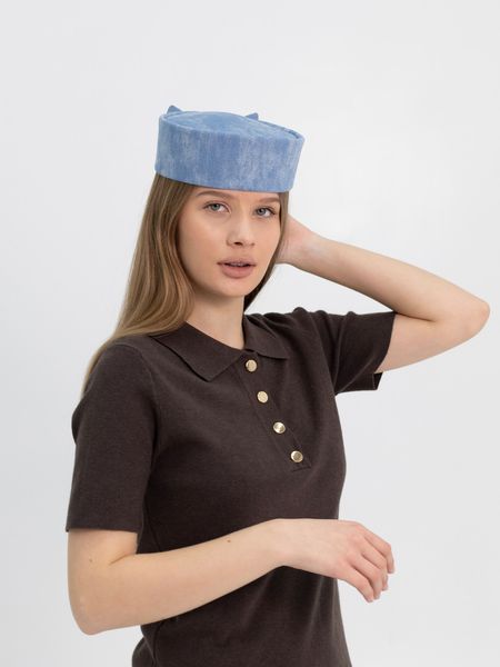 Шляпа таблетка с бантом коттоновая D.Hats цвет голубой 2977465486 фото