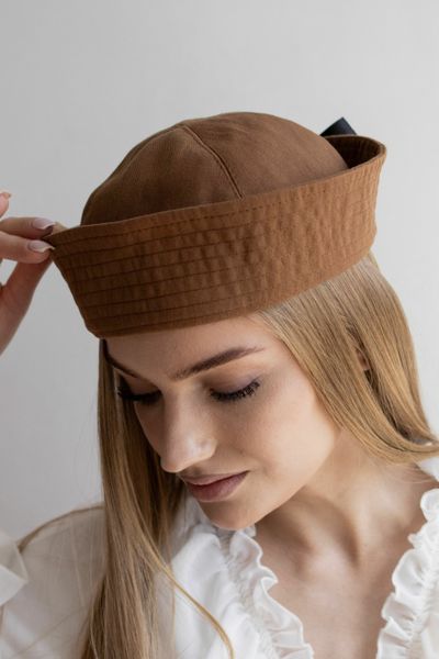 Панама матроса з атласною стрічкою літня D.Hats із натуральної бавовни коричнева 2548687278 фото