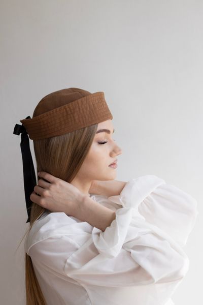Панама матроса з атласною стрічкою літня D.Hats із натуральної бавовни коричнева 2548687278 фото