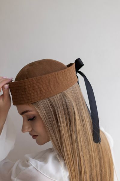 Панама матроса з атласною стрічкою літня D.Hats із натуральної бавовни коричнева 2548687278 фото