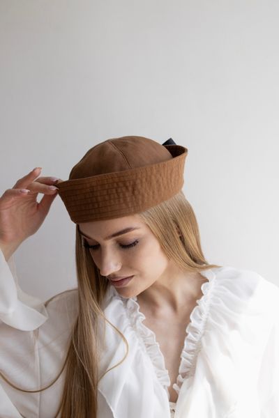 Панама матроса з атласною стрічкою літня D.Hats із натуральної бавовни коричнева 2548687278 фото