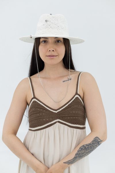 Шляпа Федора из рафия с серебристой цепью с кольцами D.Hats белая 3041458500 фото