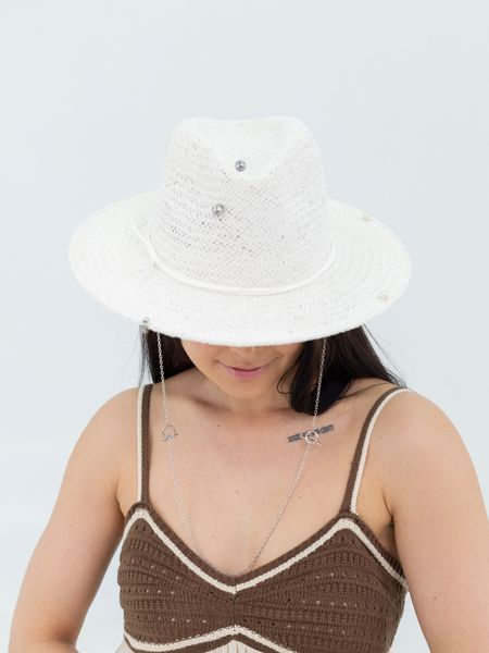 Шляпа Федора из рафия с серебристой цепью с кольцами D.Hats белая 3041458500 фото