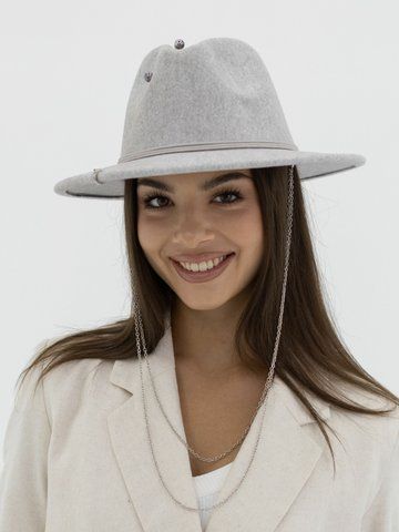 Шляпа федора женская с цепью и булавкой из шерсти D.Hats цвет серый 1969988742 фото
