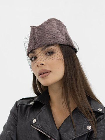 Пілотка з хутра з вуаллю D.Hats пильна троянда 2760691120 фото