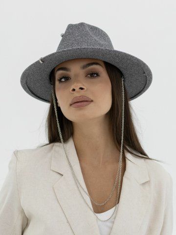 Шляпа федора из шерсти с цепью и замшевым шнурком D.Hats темно серая 2362618283 фото