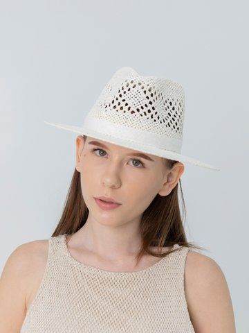 Капелюх літній ажурний Федора білого кольору 2559202601 фото