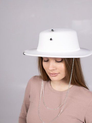 Шляпа фетровая канотье с цепью D.Hats цвет белый 2869628252 фото
