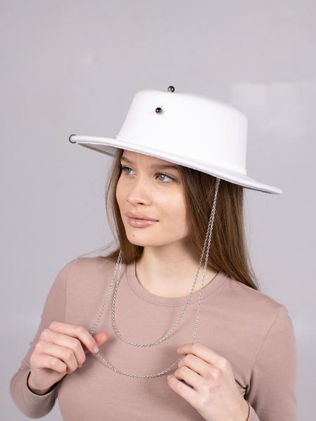 Капелюх фетровий канотьє з ланцюгом D.Hats колір білий 2869628252 фото