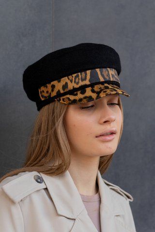 Кепі з оздобленням зі шкіри в леопардовому принті D.Hats чорного кольору 2354105517 фото