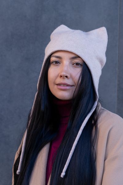 Шапка с ушками кошка D.Hats бежевого цвета теплая универсальная 1971739588 фото