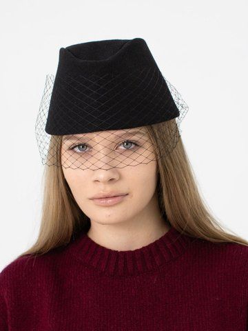 Пілотка з кашеміру з вуаллю D.Hats чорного кольору 2800830858 фото