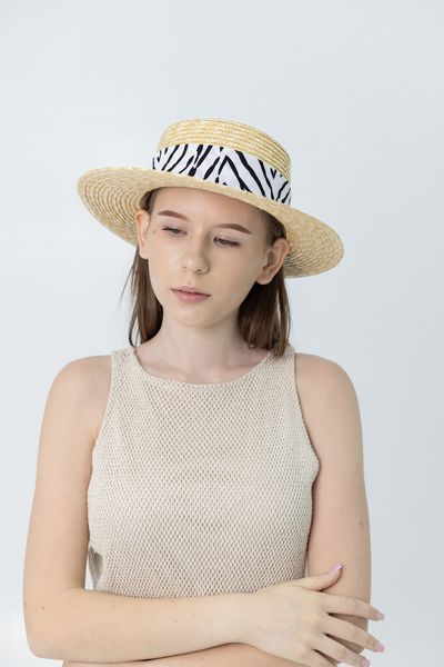 Соломенная шляпа канотье с широкой лентой принт зебра D.Hats 3155038095 фото