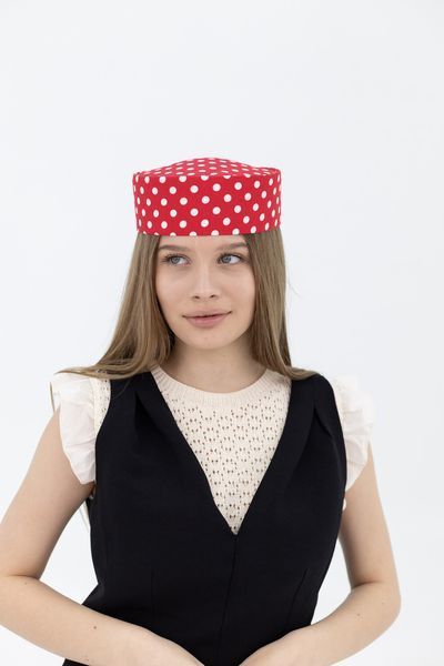 Капелюх таблетка котонова в горох D.Hats колір червоний 3041921517 фото