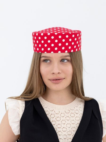 Капелюх таблетка котонова в горох D.Hats колір червоний 3041921517 фото