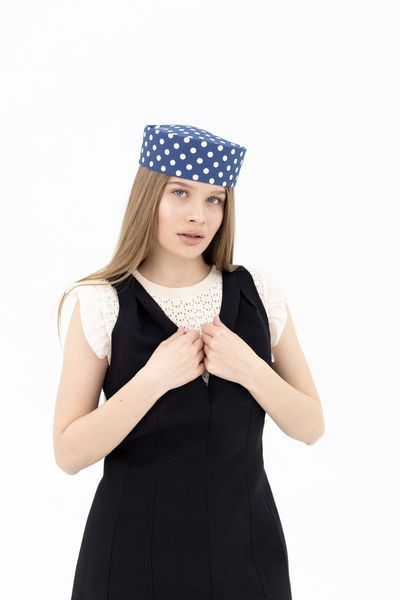 Капелюх таблетка котонова в горох D.Hats колір синій 3041921777 фото