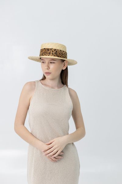 Соломенная шляпа канотье с широкой лентой принт лео D.Hats 3155039332 фото