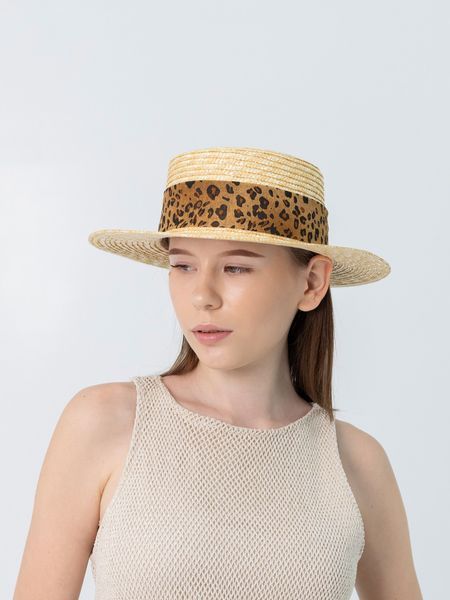Соломенная шляпа канотье с широкой лентой принт лео D.Hats 3155039332 фото