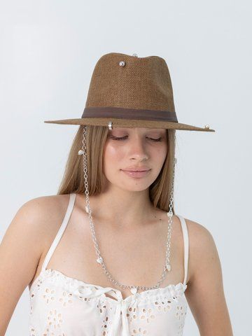 Капелюх федора з серебристим ланцюгом з серцями D.Hats Коричневий 3111203288 фото