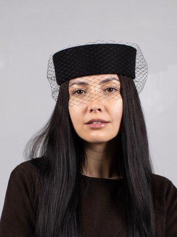 Капелюх таблетка кашемірова з вуаллю D.Hats чорного кольору 2870512652 фото