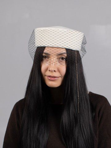 Шляпа таблетка кашемировая с вуалью D.Hats молочного цвета 2870519293 фото