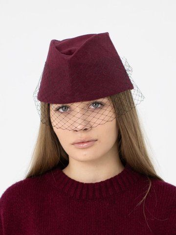 Пилотка из кашемира с вуалью D.Hats бордового цвета 2800832038 фото