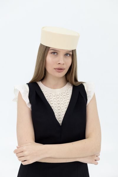 Шляпа таблетка коттоновая D.Hats светло бежевая 3041923379 фото