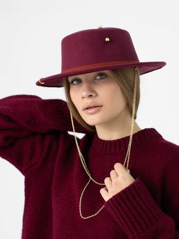 Капелюх жіночий канотьє з золотом ланцюгом D.Hats колір бордовий 2524792315 фото