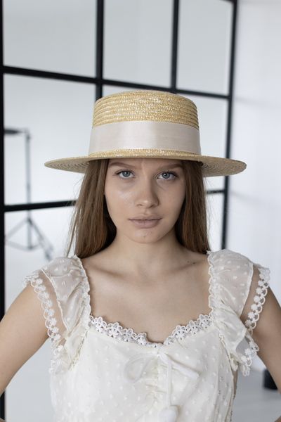 Канотье шляпка соломенная D.Hats с молочной лентой 2689674799 фото
