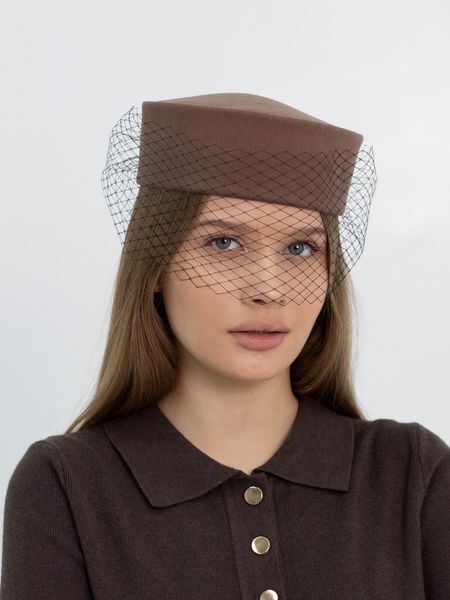 Шляпа таблетка коттоновая D.Hats цвет коричневый 2984338047 фото