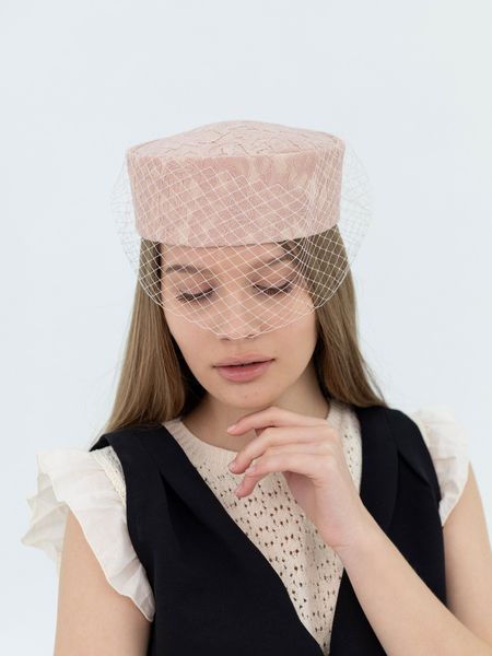 Капелюх таблетка з мереживом з вуаллю D.Hats Рожевий 3041926072 фото