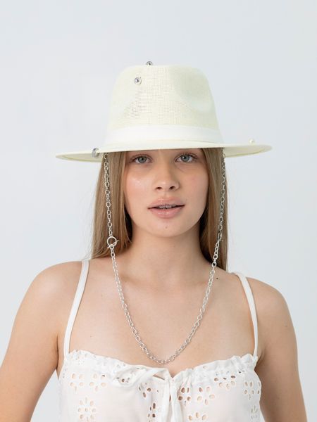 Капелюх федора з серебристим ланцюгом D.Hats Молочний 3112937860 фото